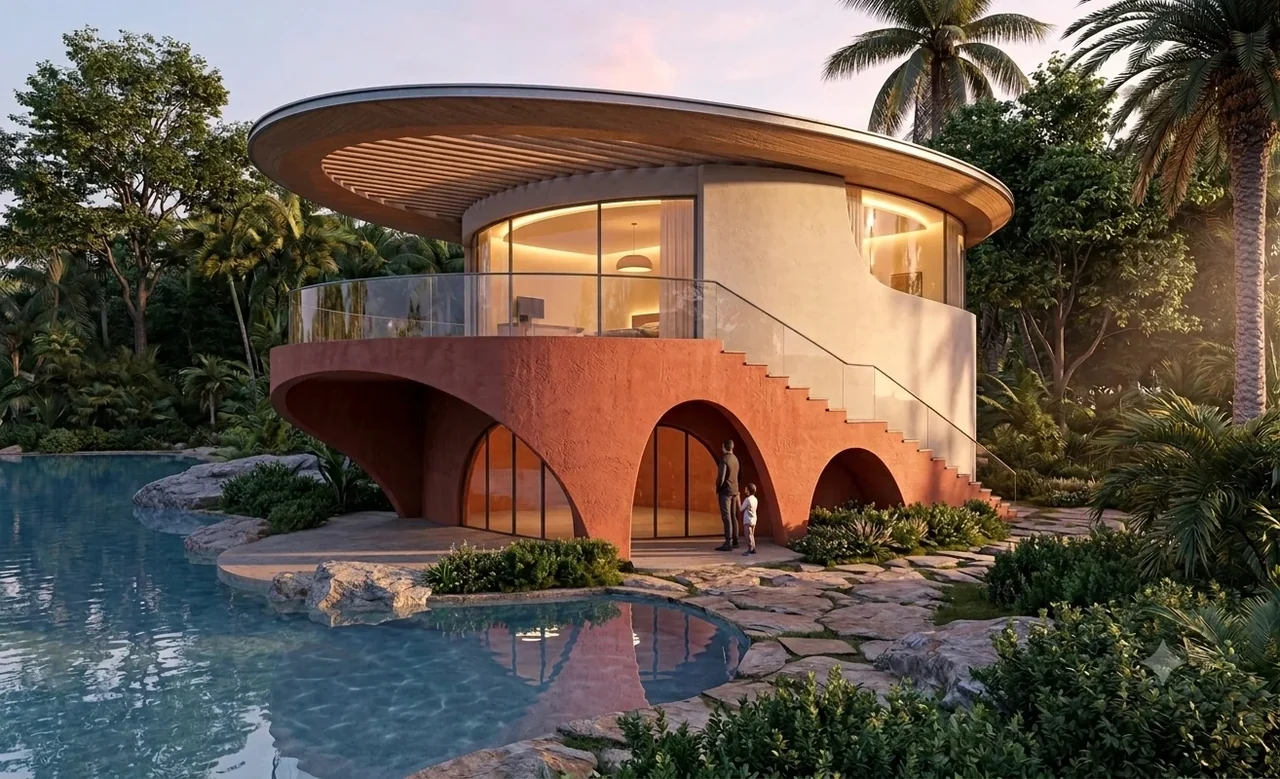A poolside farmhouse — Design visualization
